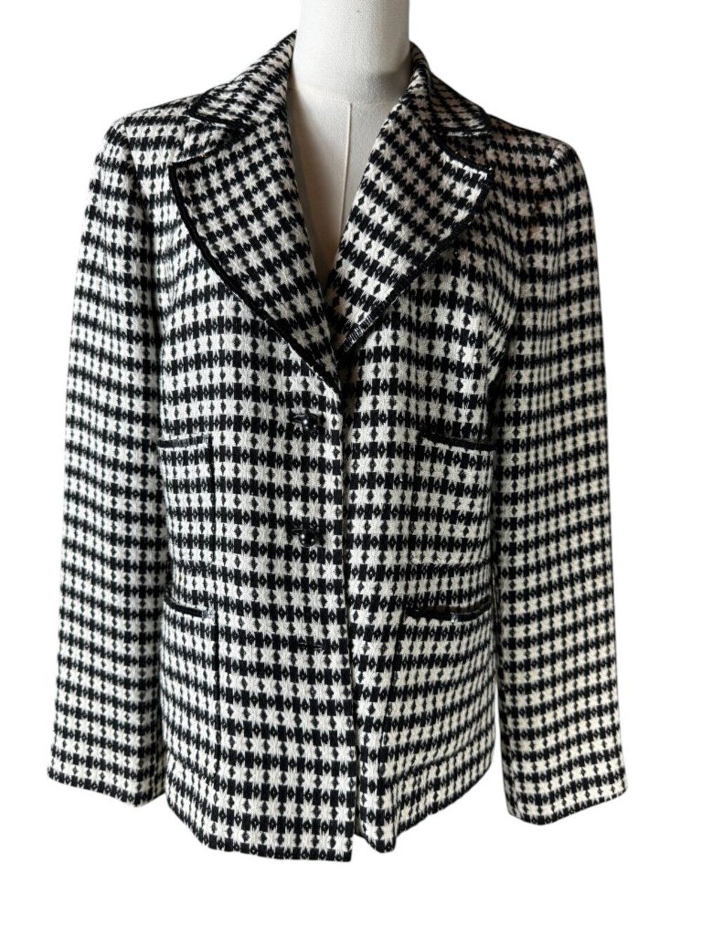 Doncaster Collection Silk Blend Houndstooth Sequin Trim Blazer Size 14